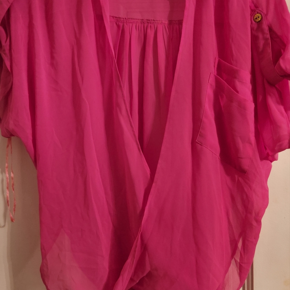 Fun and flirt sheer top with pocket size M pre owned wear once very cute on.